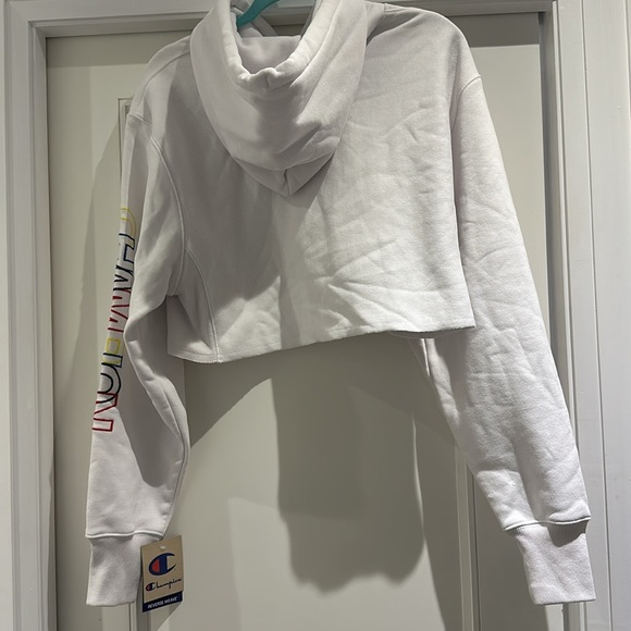 Champion Cropped Hoodie. Colourful logo down arm - Picture 2 of 7